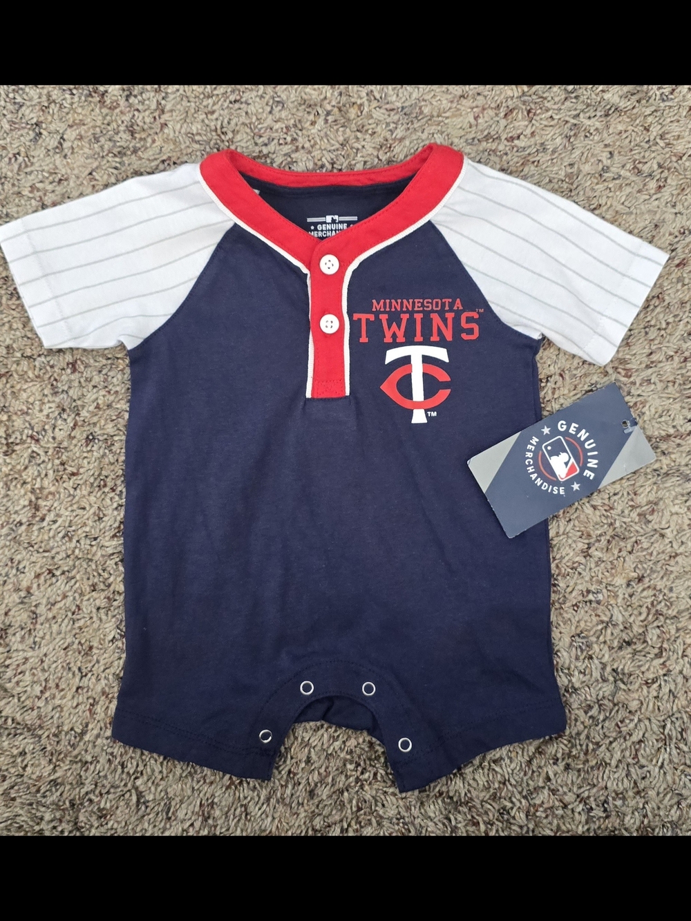 Genuine Merchandise Minnesota Twins Infant Romper in Navy, White & Red